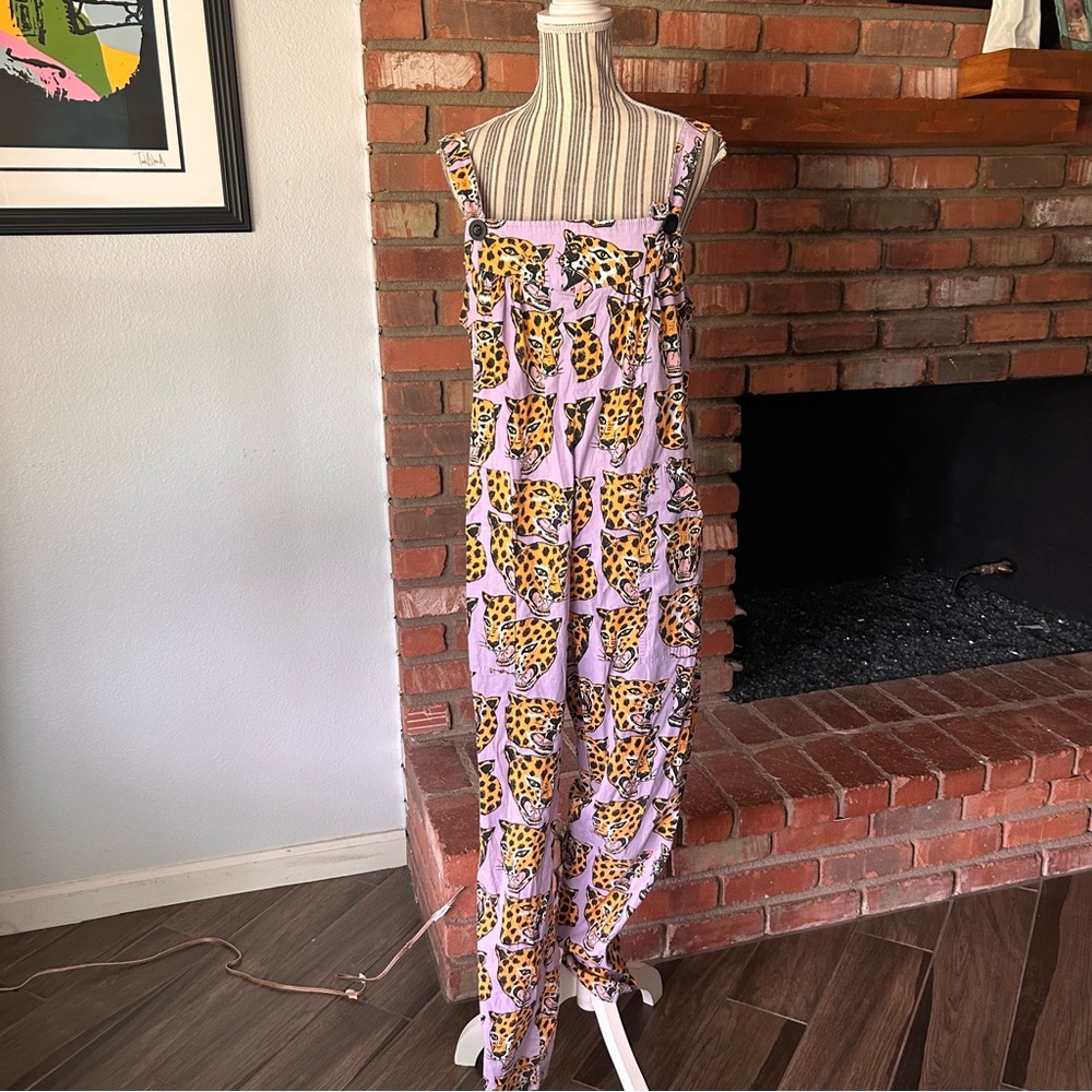 Nooworks Cheetah Head Overall Jumpsuit in Purple Sz M - Picture 2 of 11